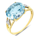9ct Yellow Gold 5.20ct Blue Topaz & Diamond Cocktail Ring
