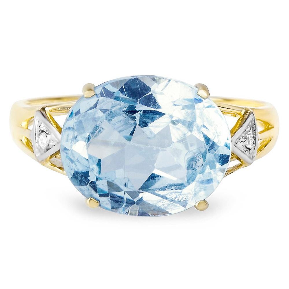 9ct Yellow Gold 5.20ct Blue Topaz & Diamond Cocktail Ring