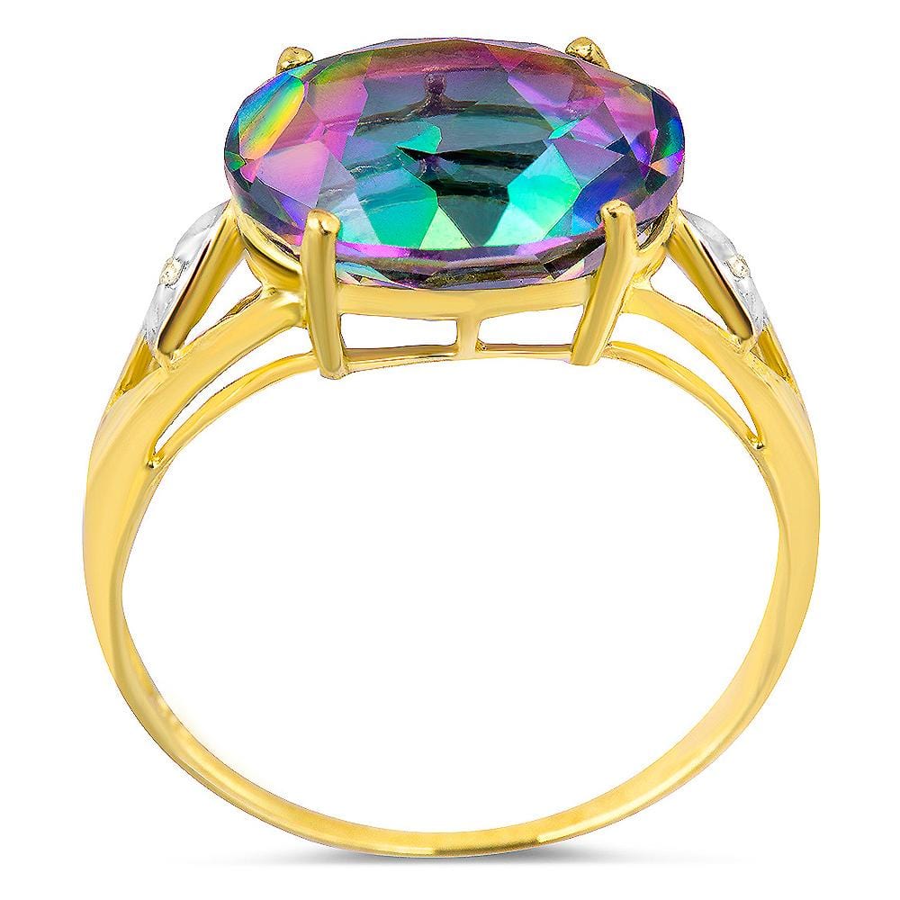 9ct Yellow Gold 5.20ct Mystic Topaz & Diamond Ring