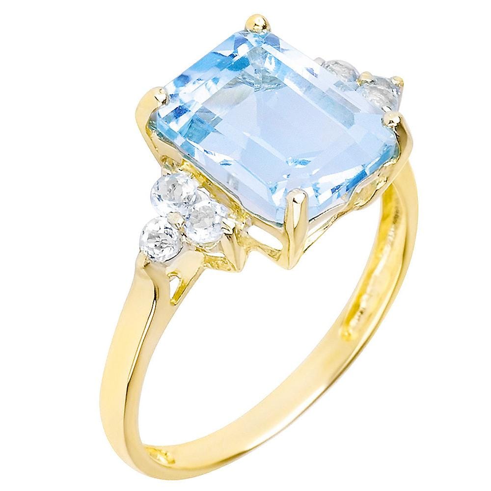 9ct Gold 3.60ct Octagon Blue Topaz & White Topaz Ring