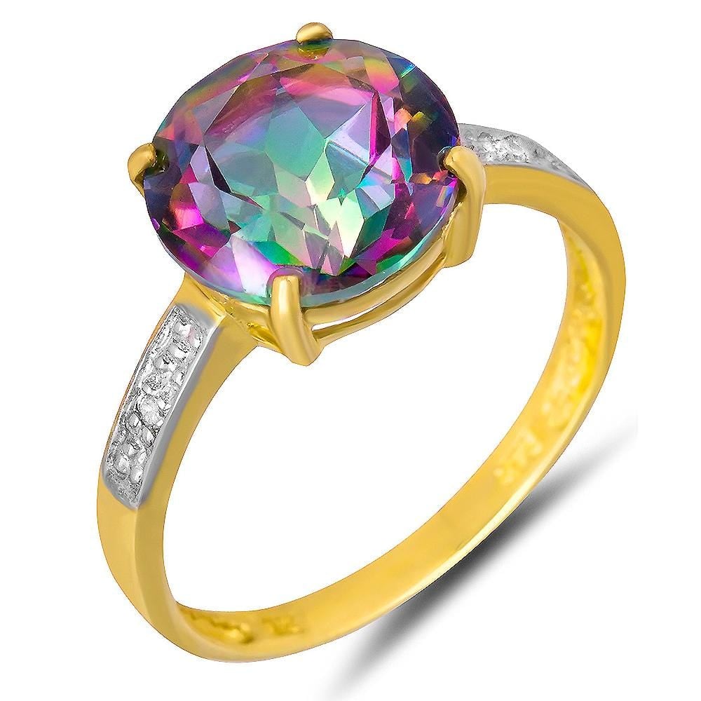9ct Yellow Gold 4.01ct Mystic Topaz & Diamond Ring