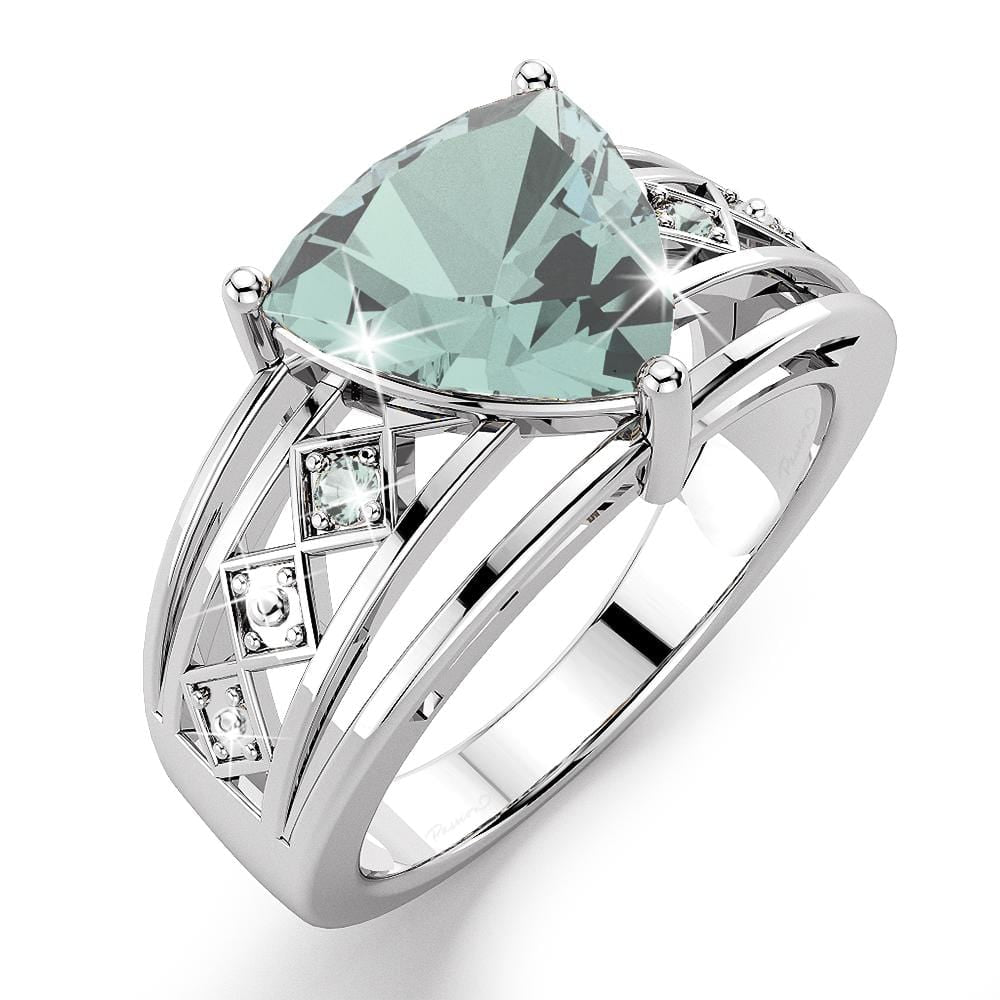 Solid Sterling Silver Trilliant Cut Green Amethyst Ring