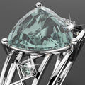Solid Sterling Silver Trilliant Cut Green Amethyst Ring