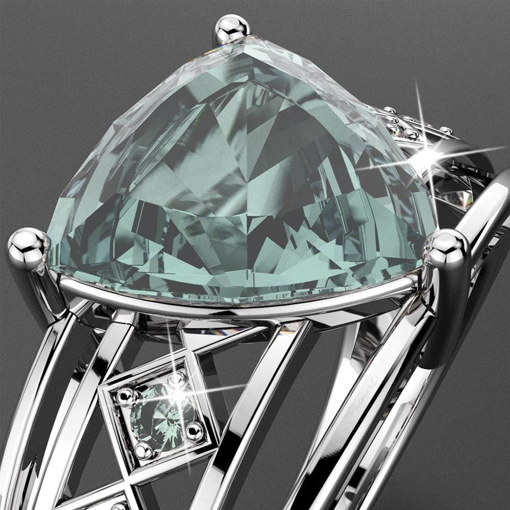 Solid Sterling Silver Trilliant Cut Green Amethyst Ring