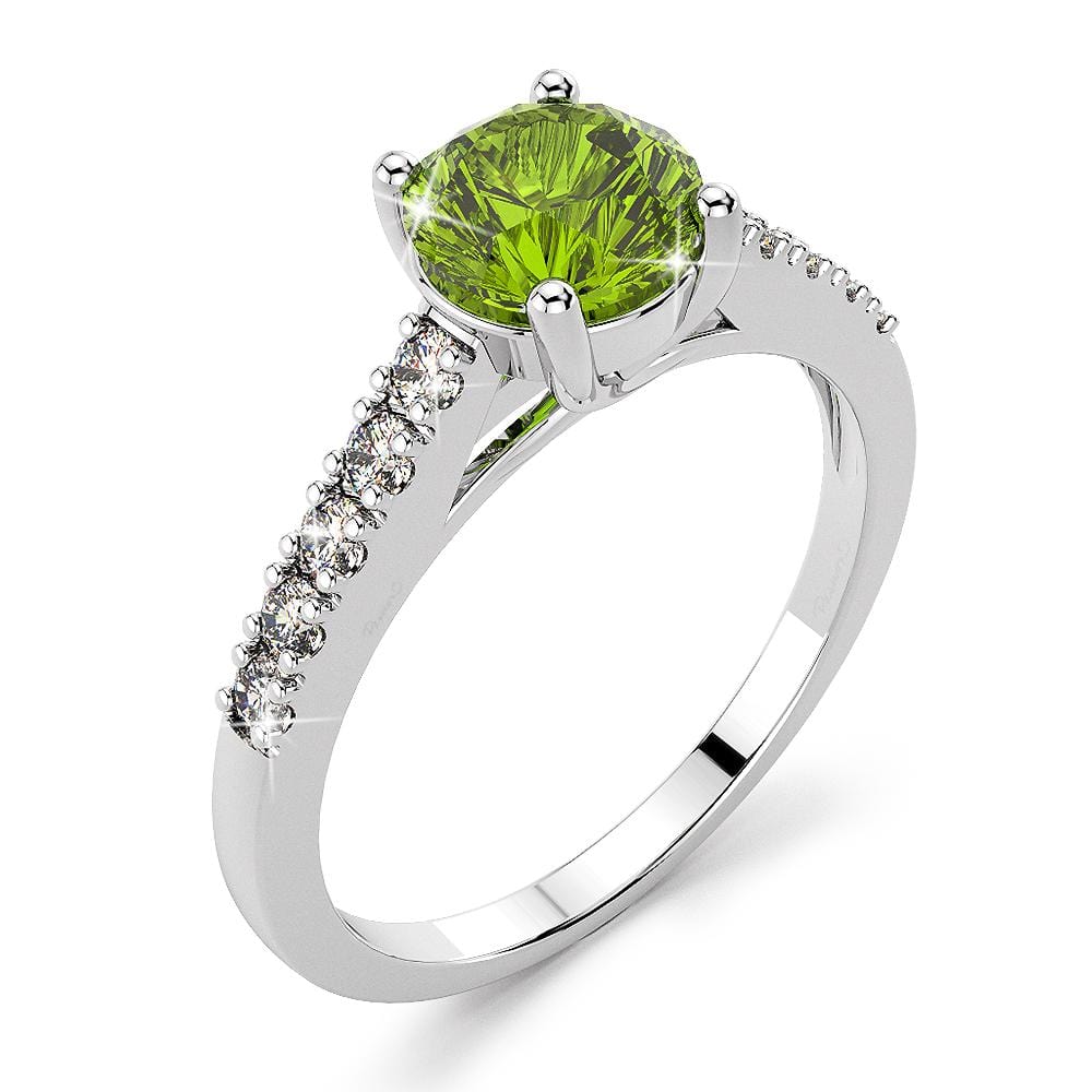 Solid Sterling Silver with Peridot Solitaire Engagement Ring