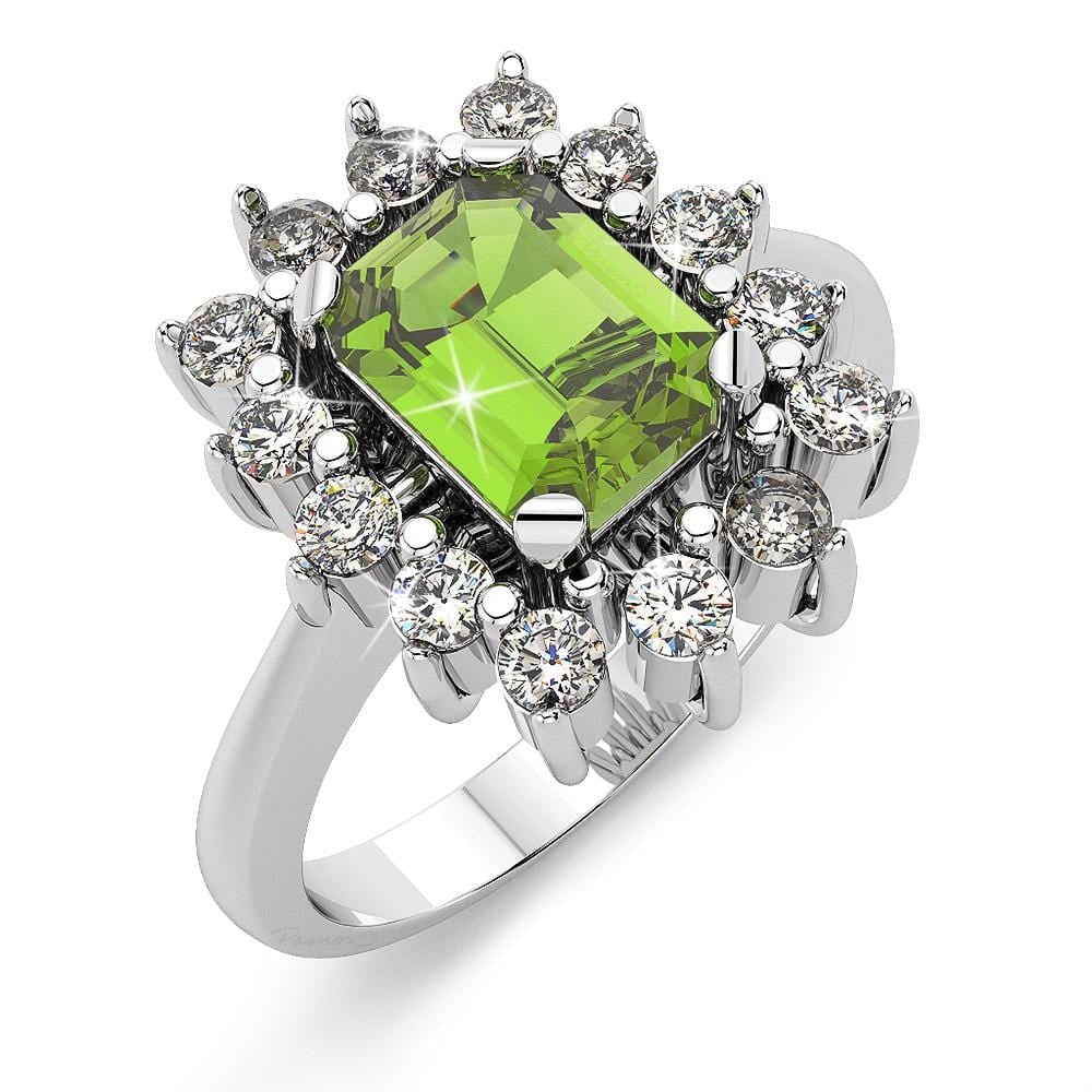 Solid Sterling Silver with Radiant Cut Peridot Diamond Ring
