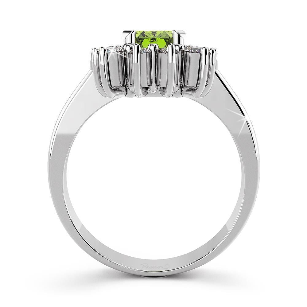 Solid Sterling Silver with Radiant Cut Peridot Diamond Ring