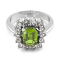 Solid Sterling Silver with Radiant Cut Peridot Diamond Ring