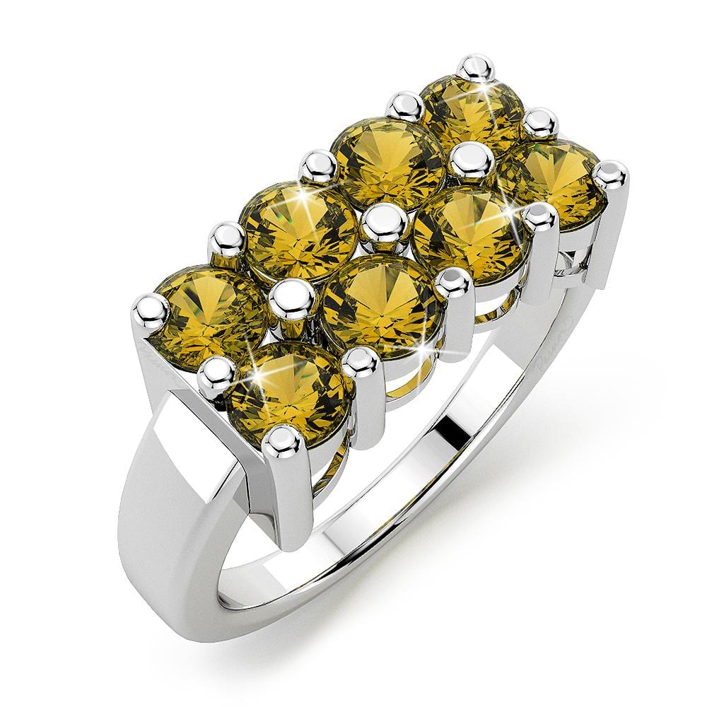 Solid Sterling Silver with Doubled 4pcs Round Cut Golden Citrine Ring