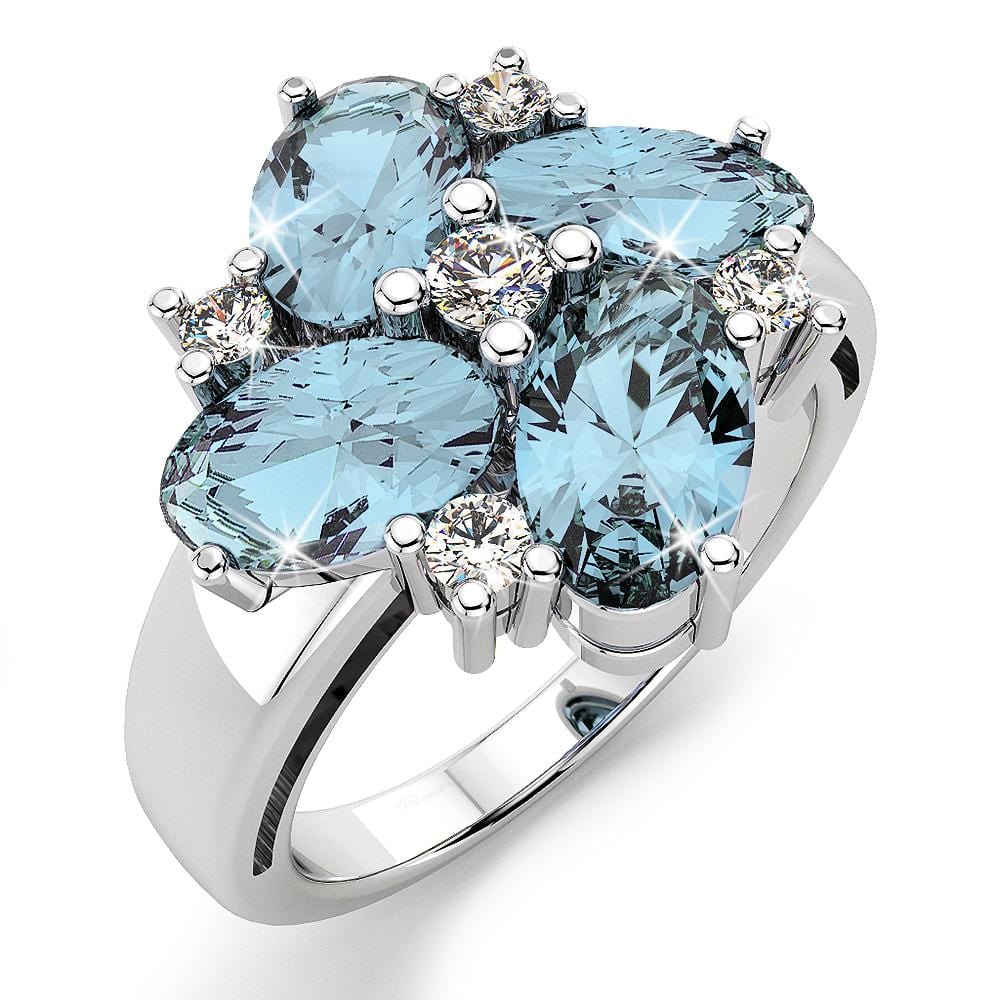 Solid Sterling Silver with 4pcs Oval Cut Blue Topaz Ring