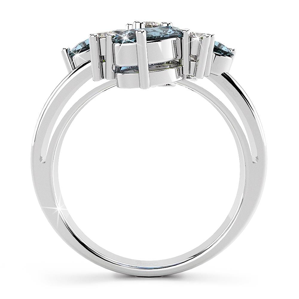 Solid Sterling Silver with 4pcs Oval Cut Blue Topaz Ring