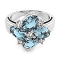 Solid Sterling Silver with 4pcs Oval Cut Blue Topaz Ring