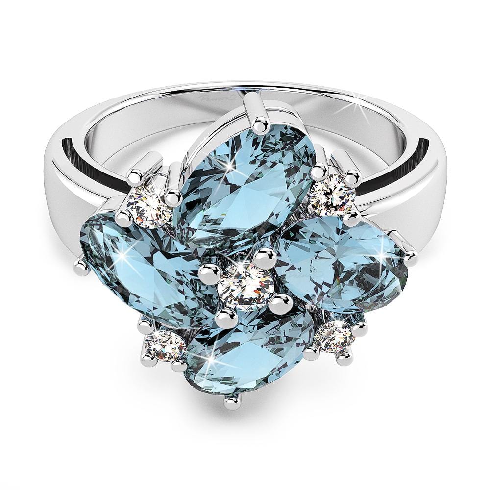 Solid Sterling Silver with 4pcs Oval Cut Blue Topaz Ring