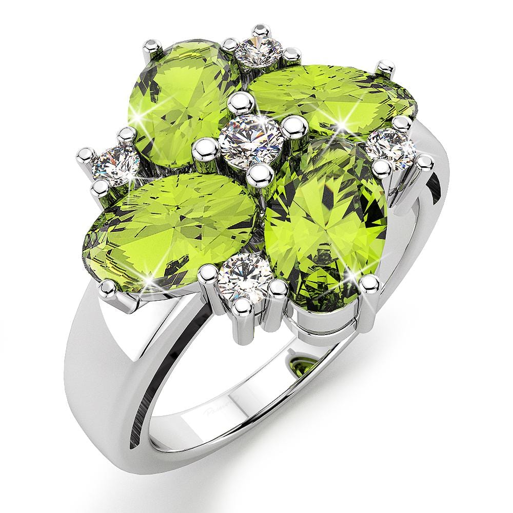 Solid Sterling Silver with 4pcs Oval Cut Peridot Ring