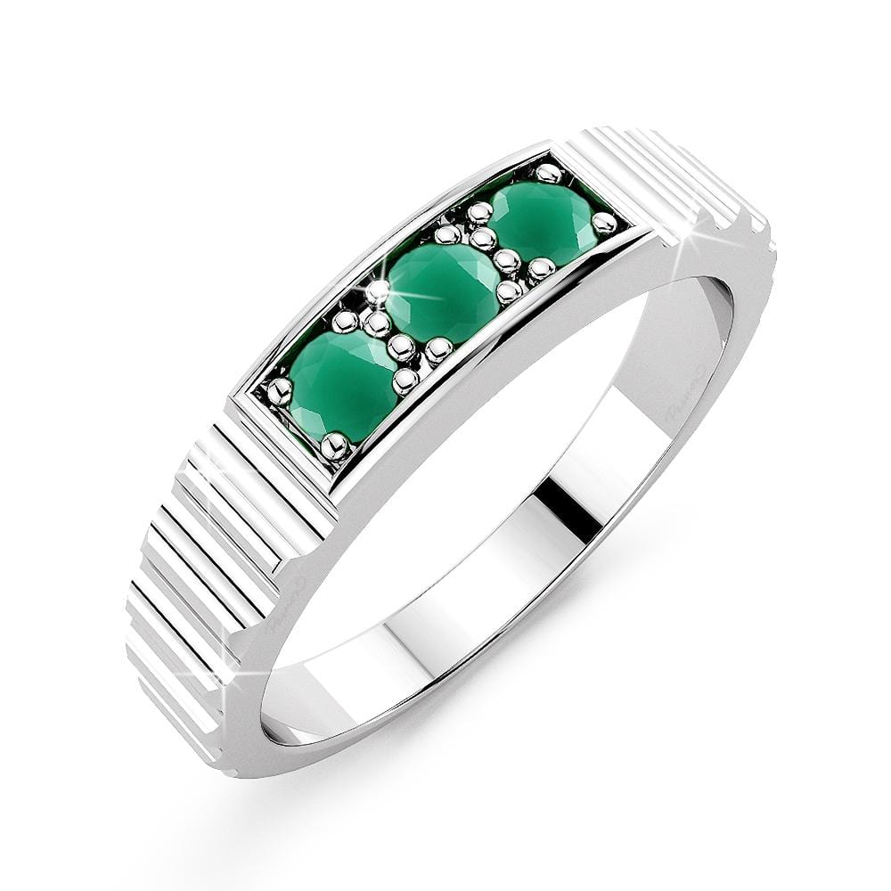 Solid Sterling Silver with 3pcs Round Cut Emerald Ring