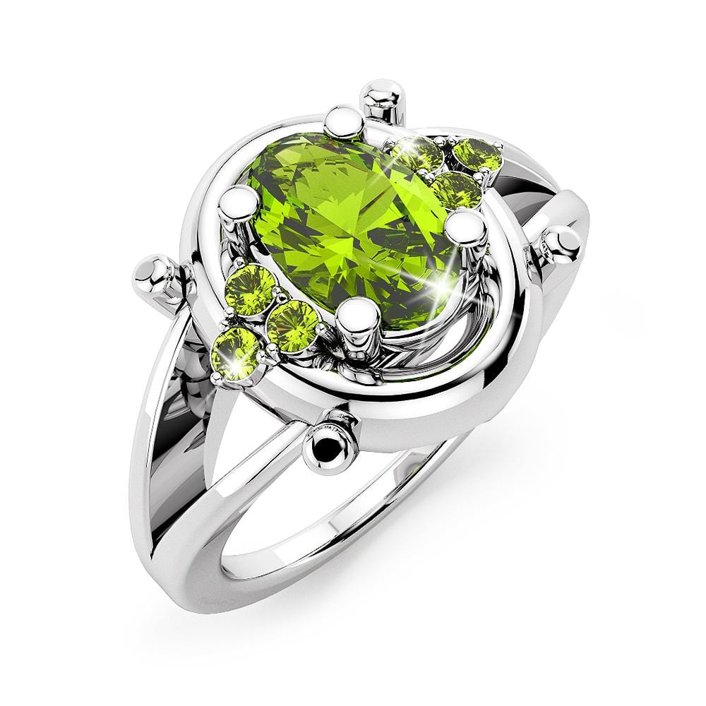 Solid Sterling Silver Oval Cut Green Peridot Ring