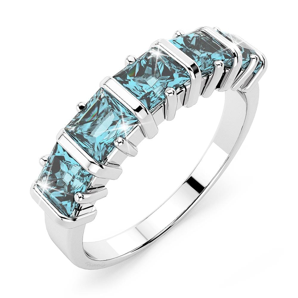 Solid Sterling Silver Square cut Blue Topaz Ring
