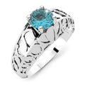 Solid Sterling Silver Round Cut Blue Topaz Ring