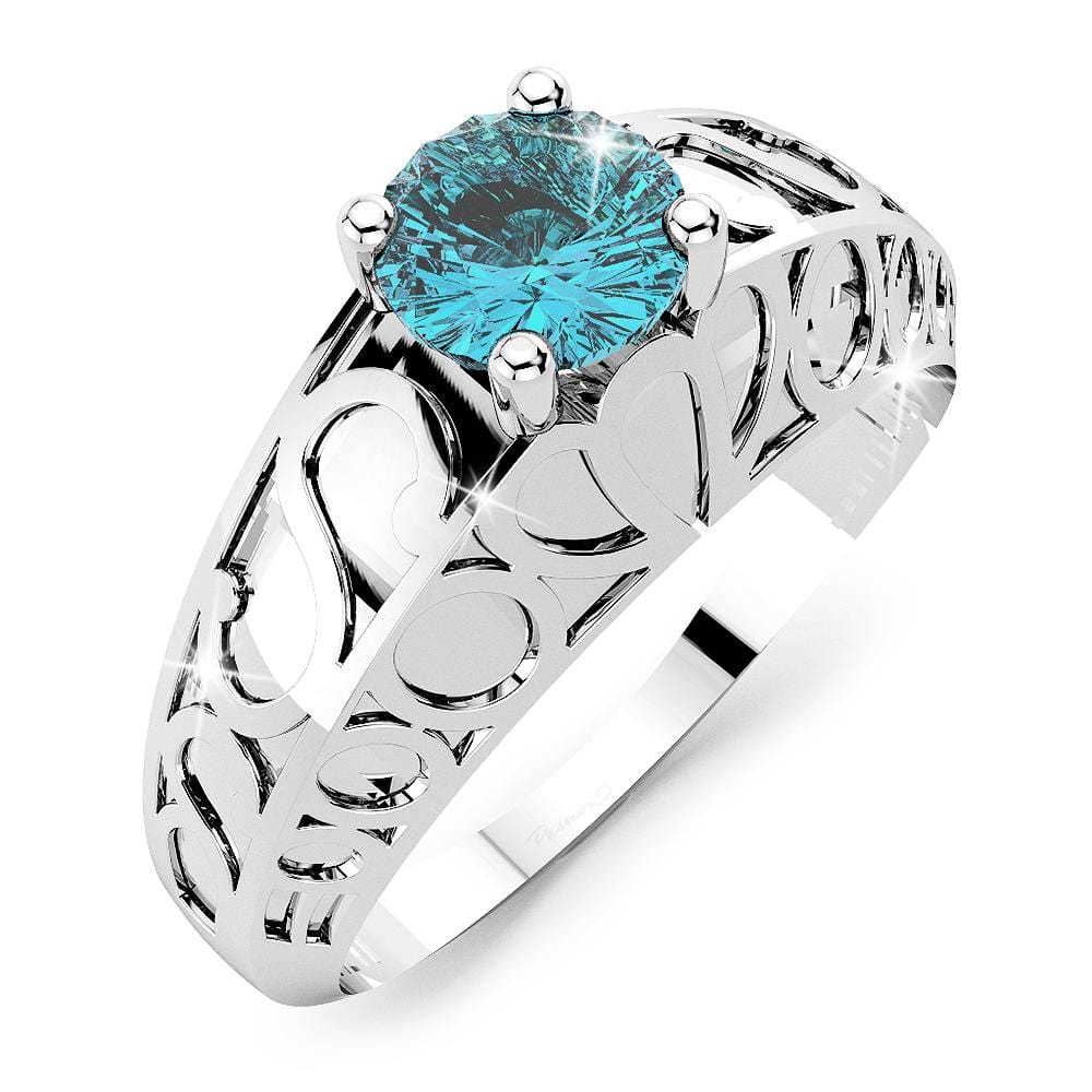 Solid Sterling Silver Round Cut Blue Topaz Ring