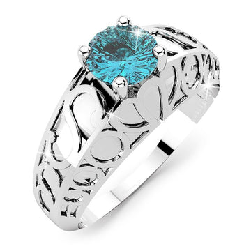 Solid Sterling Silver Round Cut Blue Topaz Ring
