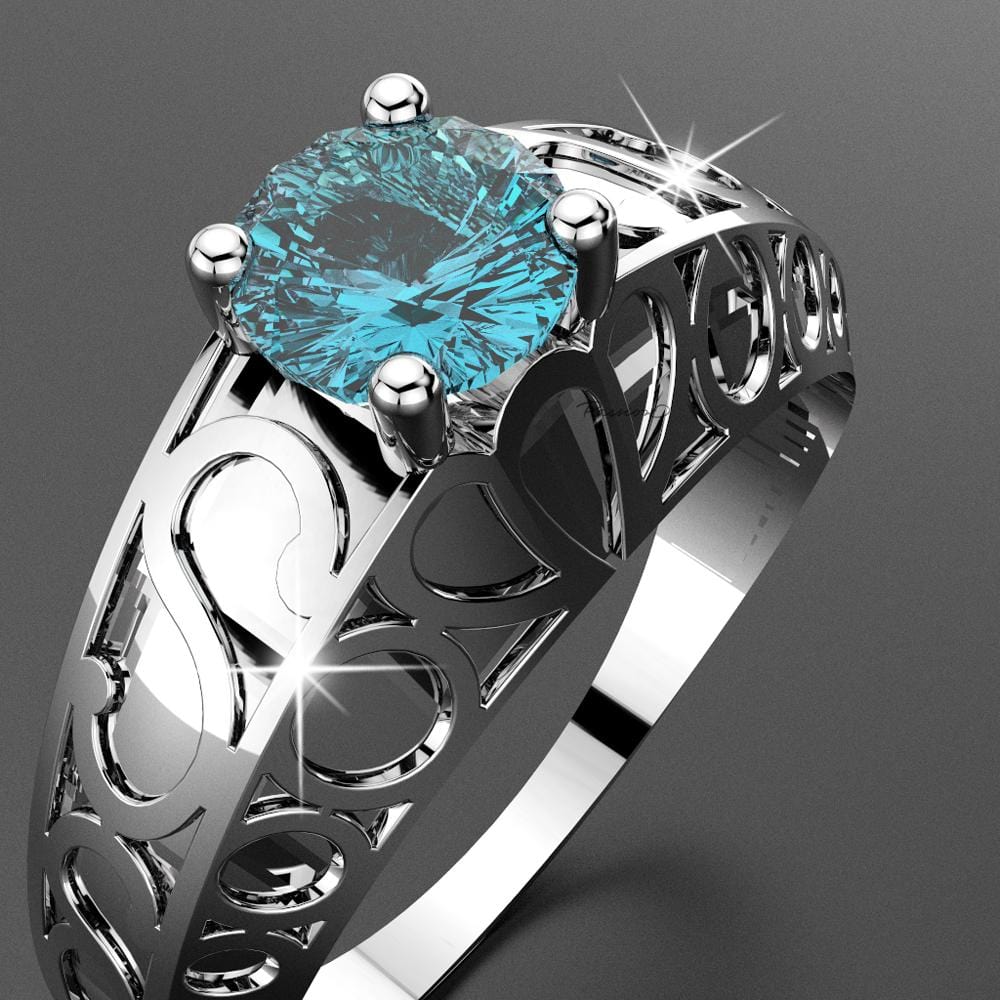 Solid Sterling Silver Round Cut Blue Topaz Ring