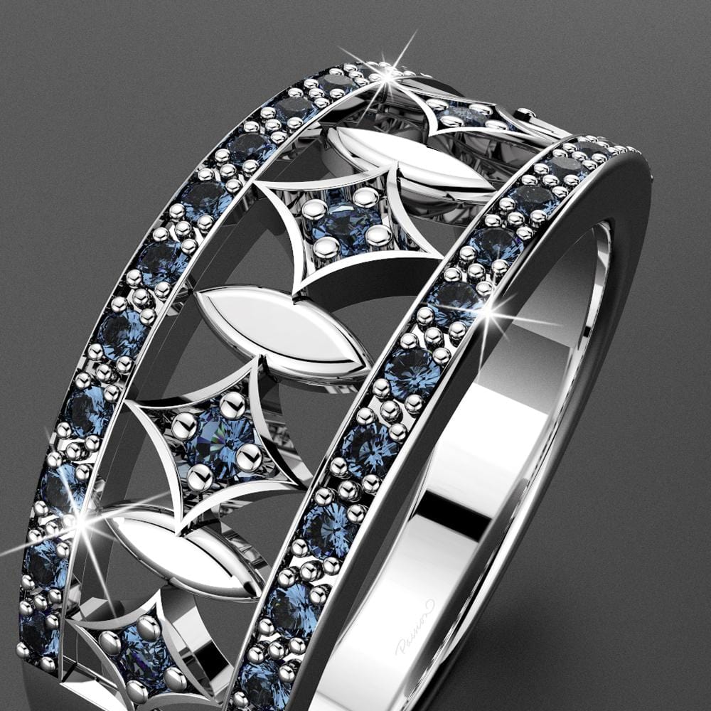 Solid Sterling Silver Blue Diamonds Ring
