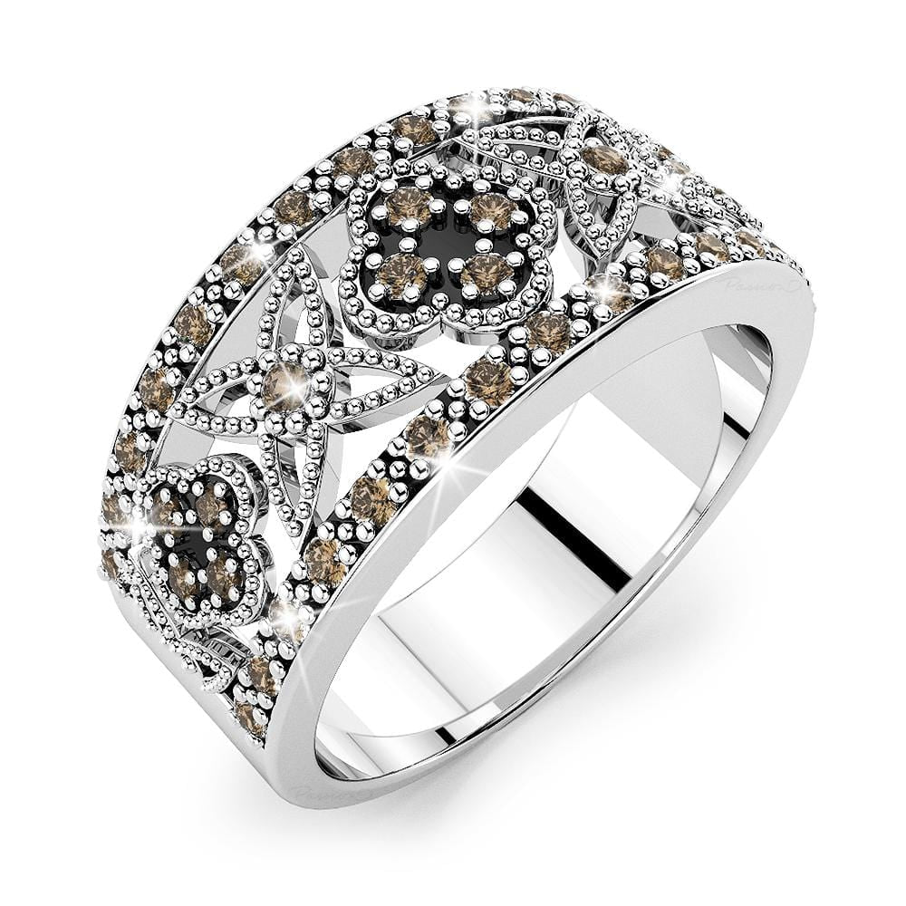 Solid Sterling Silver Champagne Diamonds Ring