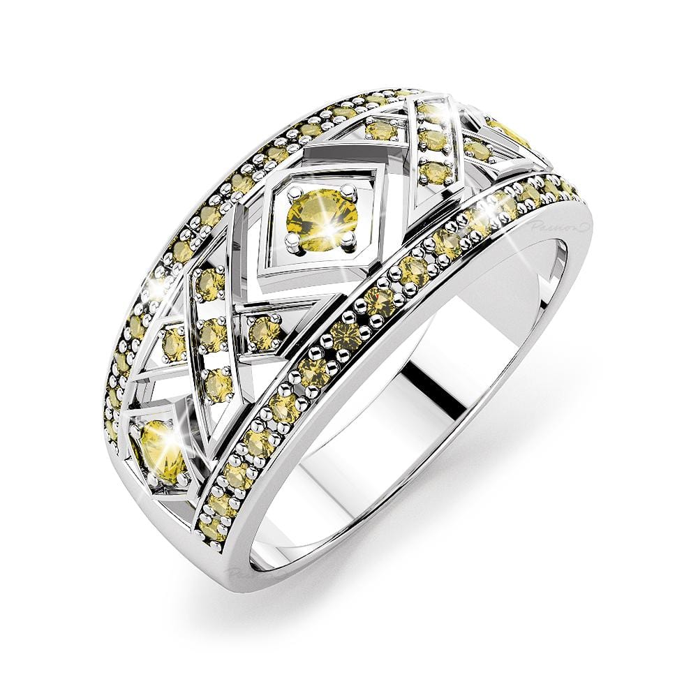 Solid Sterling Silver Yellow Diamonds Ring