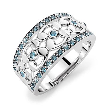 Solid Rings Blue Solid Sterling Silver Blue Diamonds Ring