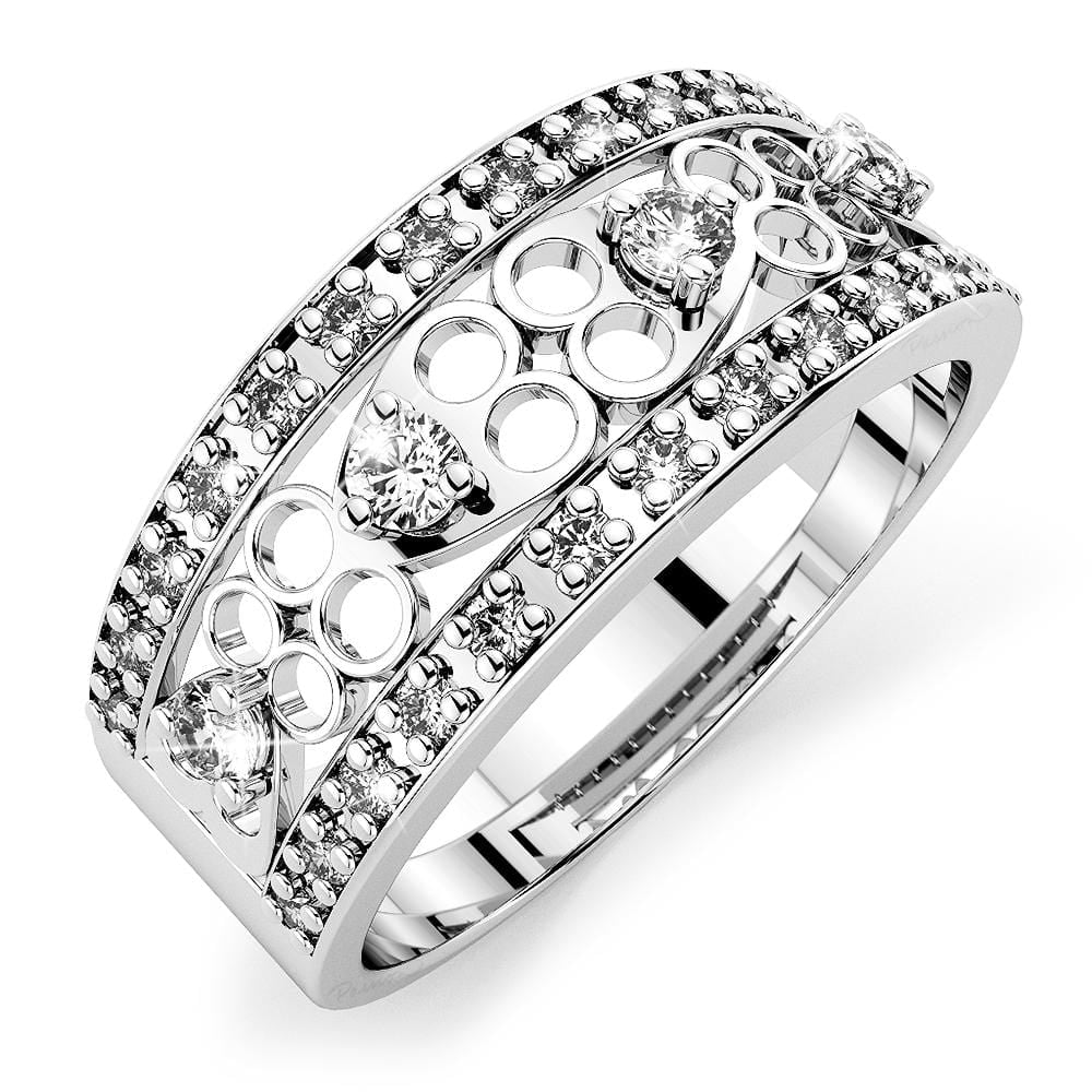 Solid Sterling Silver White Diamonds Ring