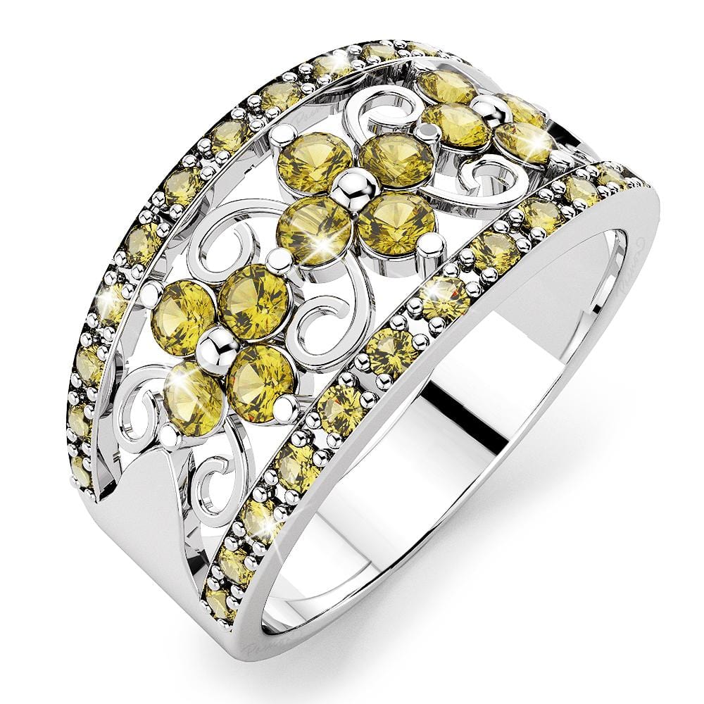 Solid Sterling Silver Yellow Diamonds Ring