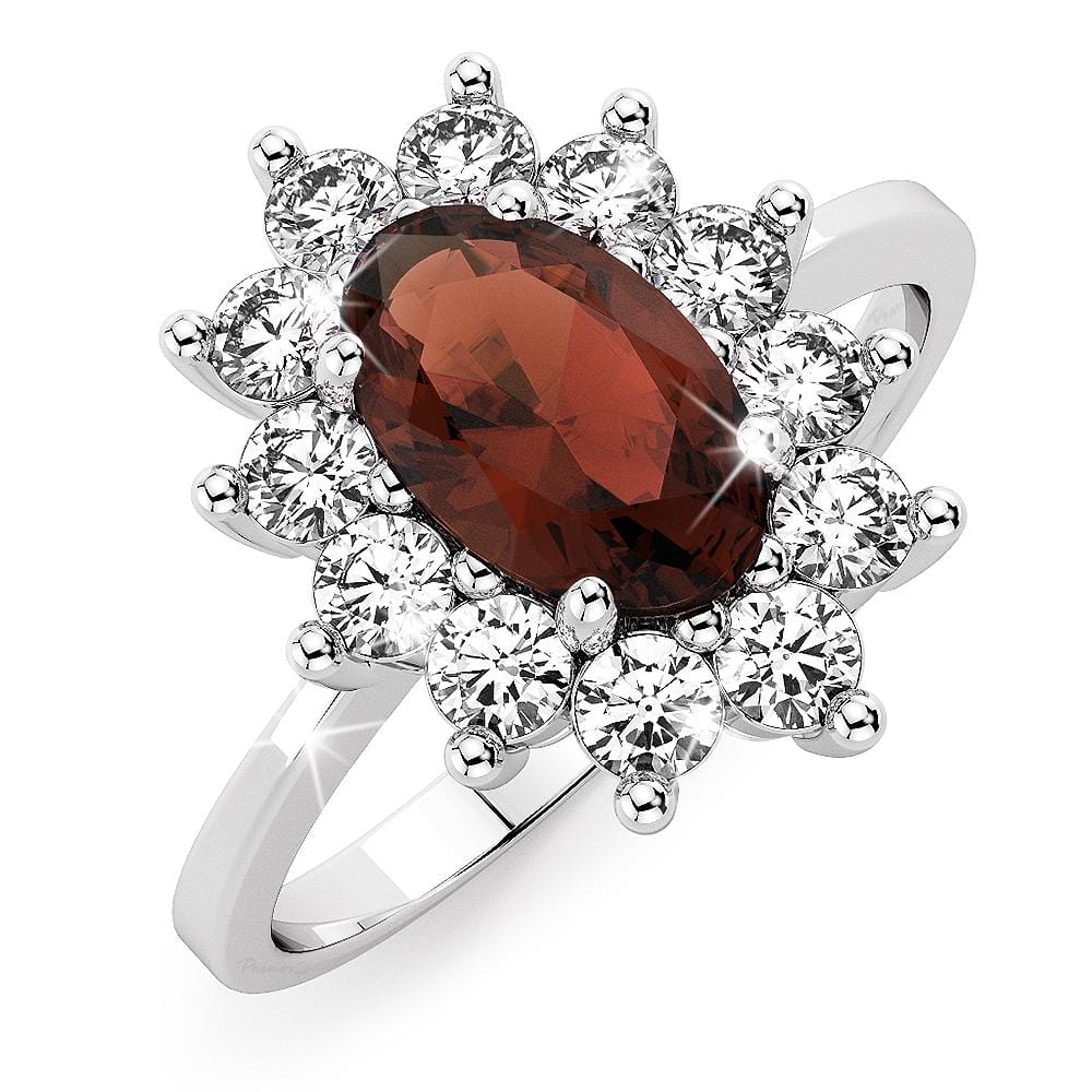 Solid Sterling Silver Red Garnet with White Topaz Ring