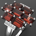 Solid Sterling Silver Baguette Red Garnet with White Topaz Ring