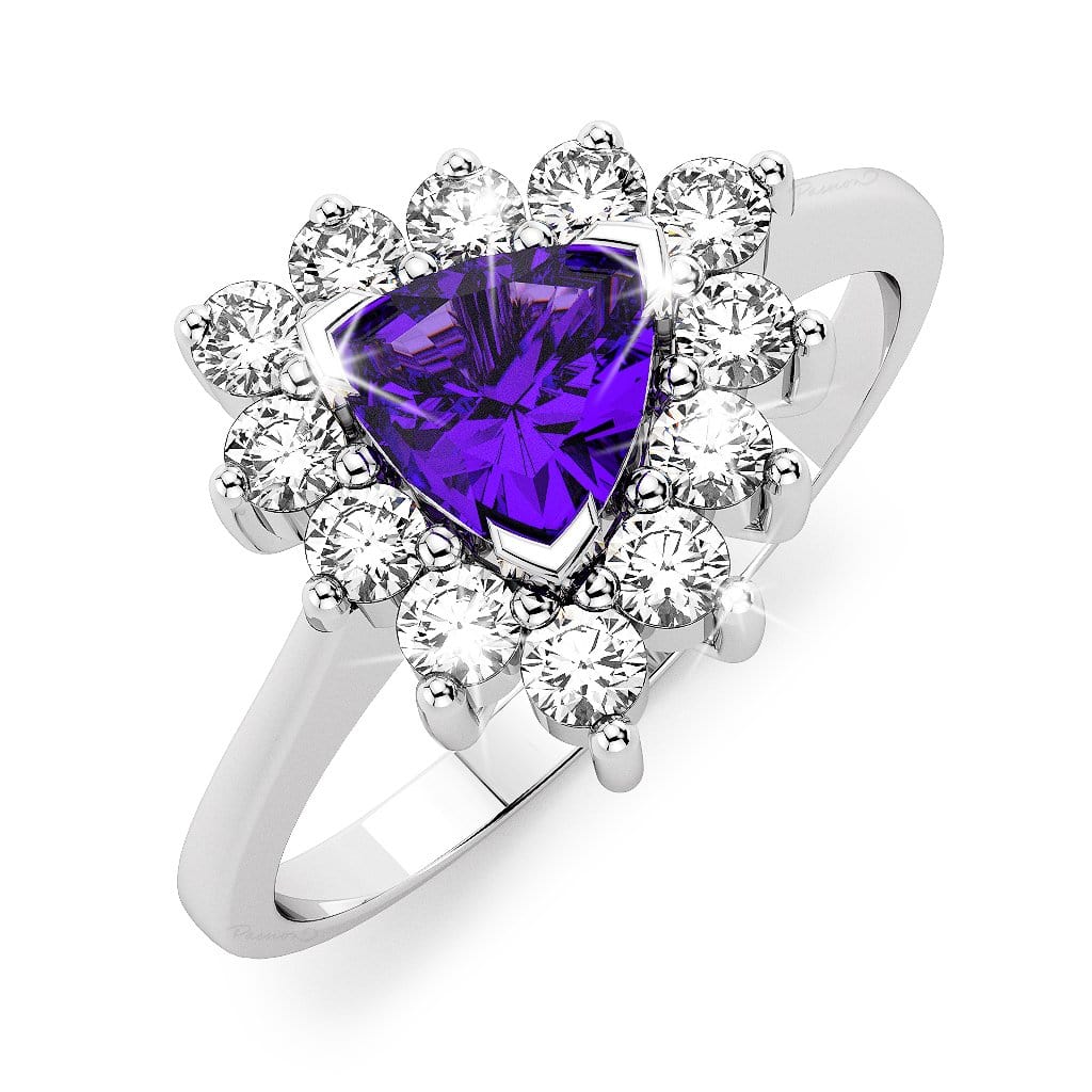 Solid Sterling Silver Trilliant Cut Amethyst with White Topaz Ring