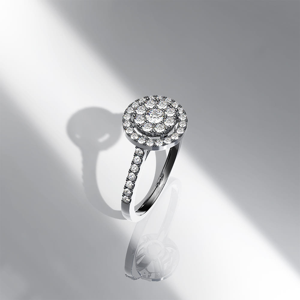 Intricate Chaos Diamond Ring Encased in 18k White Gold