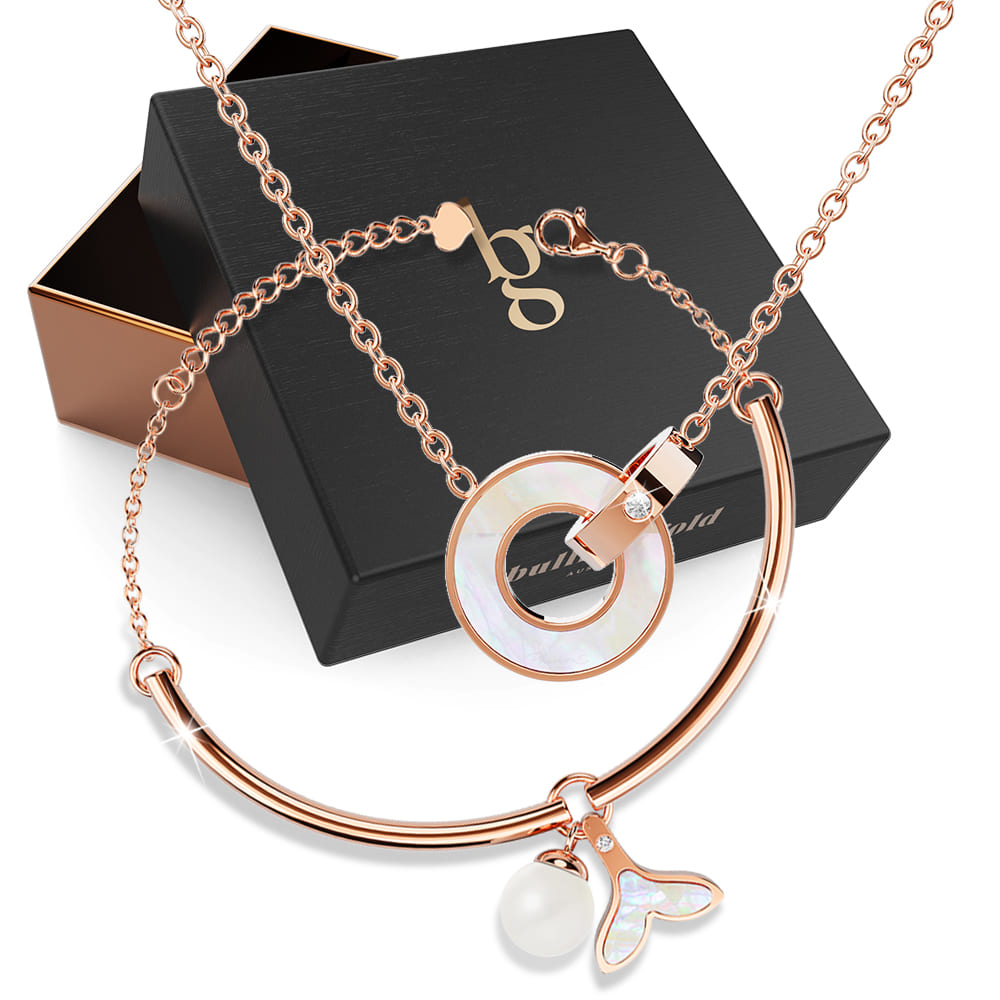 Boxed Pretty in Nacre Necklace and Bracelet Bangle Set in Rose Gold