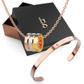 Boxed Contemporary Touch Tri-Tone Pendant Necklace and Bangle Set in Rose Gold