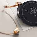 Boxed Contemporary Touch Tri-Tone Pendant Necklace and Bangle Set in Rose Gold