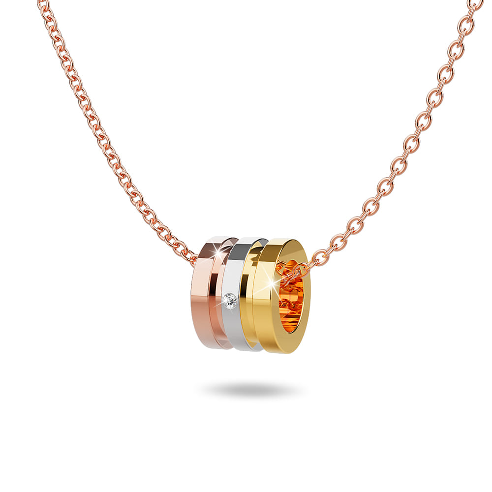 Boxed Contemporary Touch Tri-Tone Pendant Necklace and Bangle Set in Rose Gold