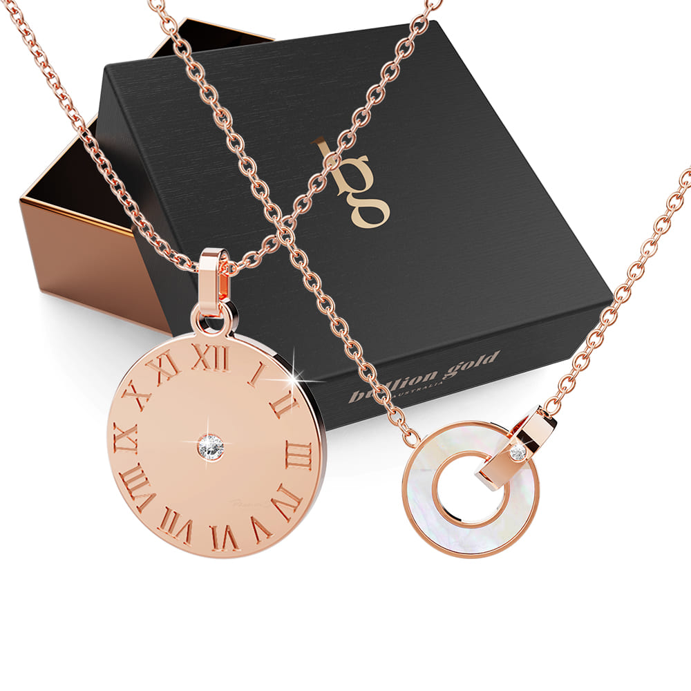 Boxed Numeral Encircle 2 Pc Necklaces Set in Rose Gold