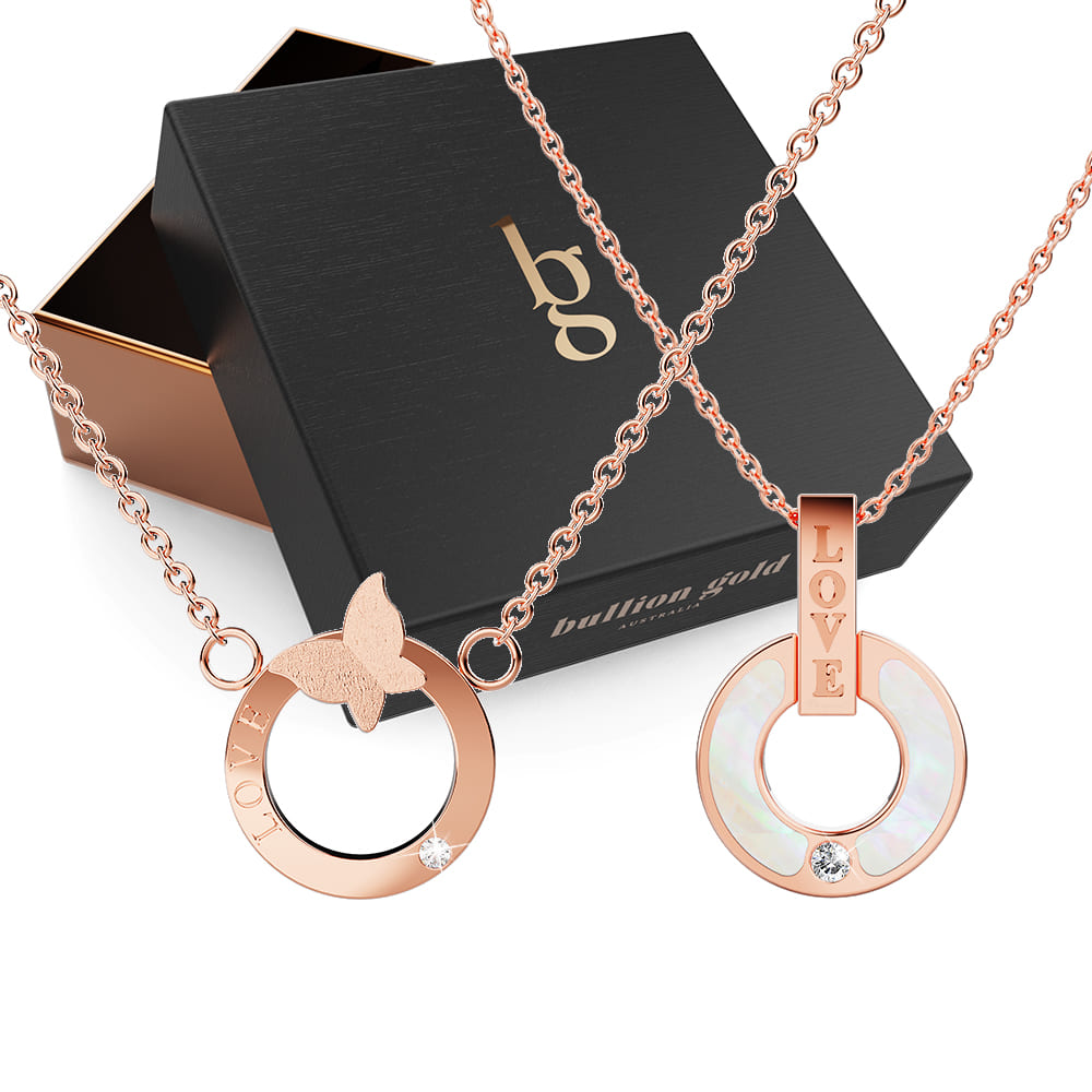 Boxed Dainty Loop 2 Pc Necklaces Set in Rose Gold