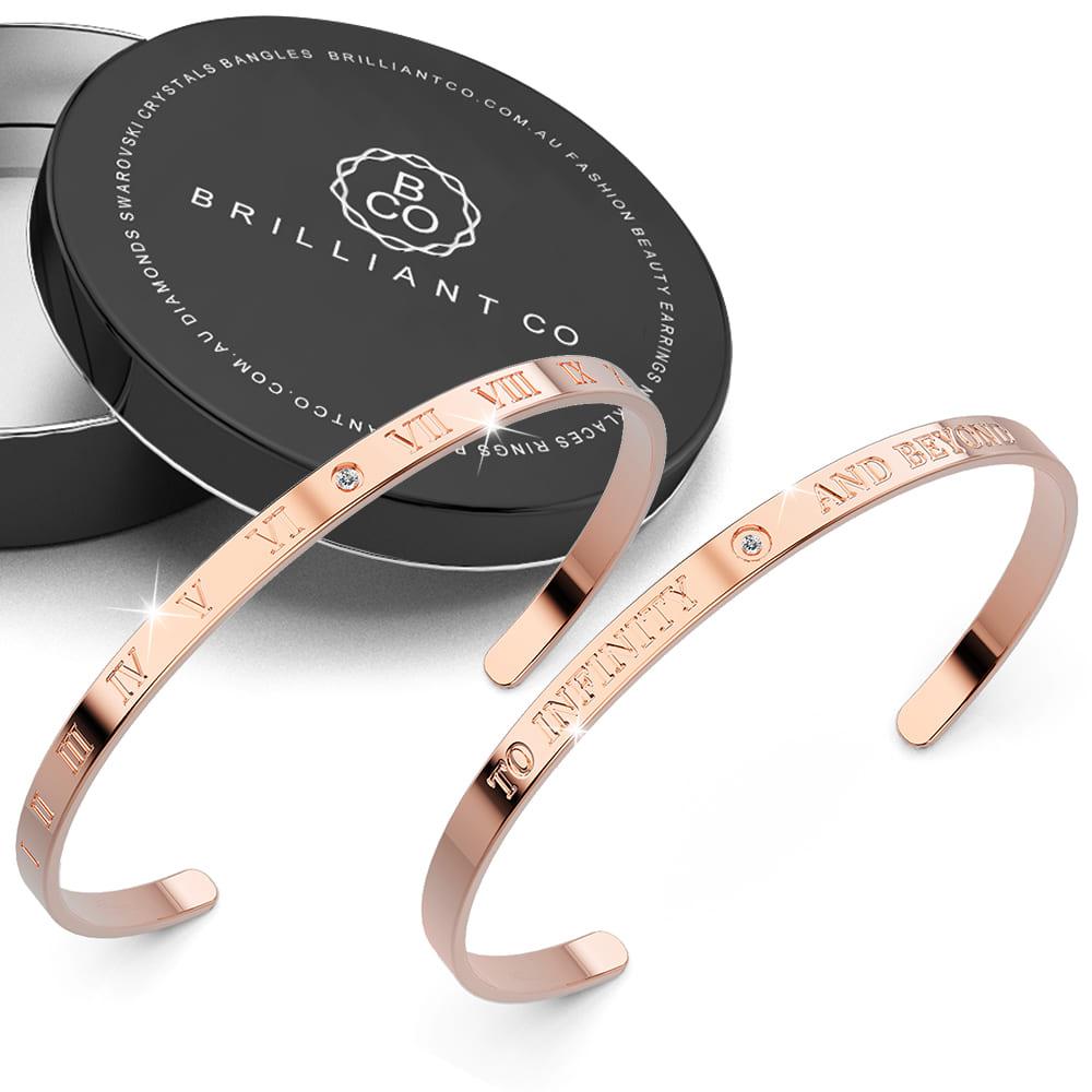 Bangle Set Box Set Boxed of Eternity 2Pcs Bangle Set in Rose Gold Plated Titanium with Na