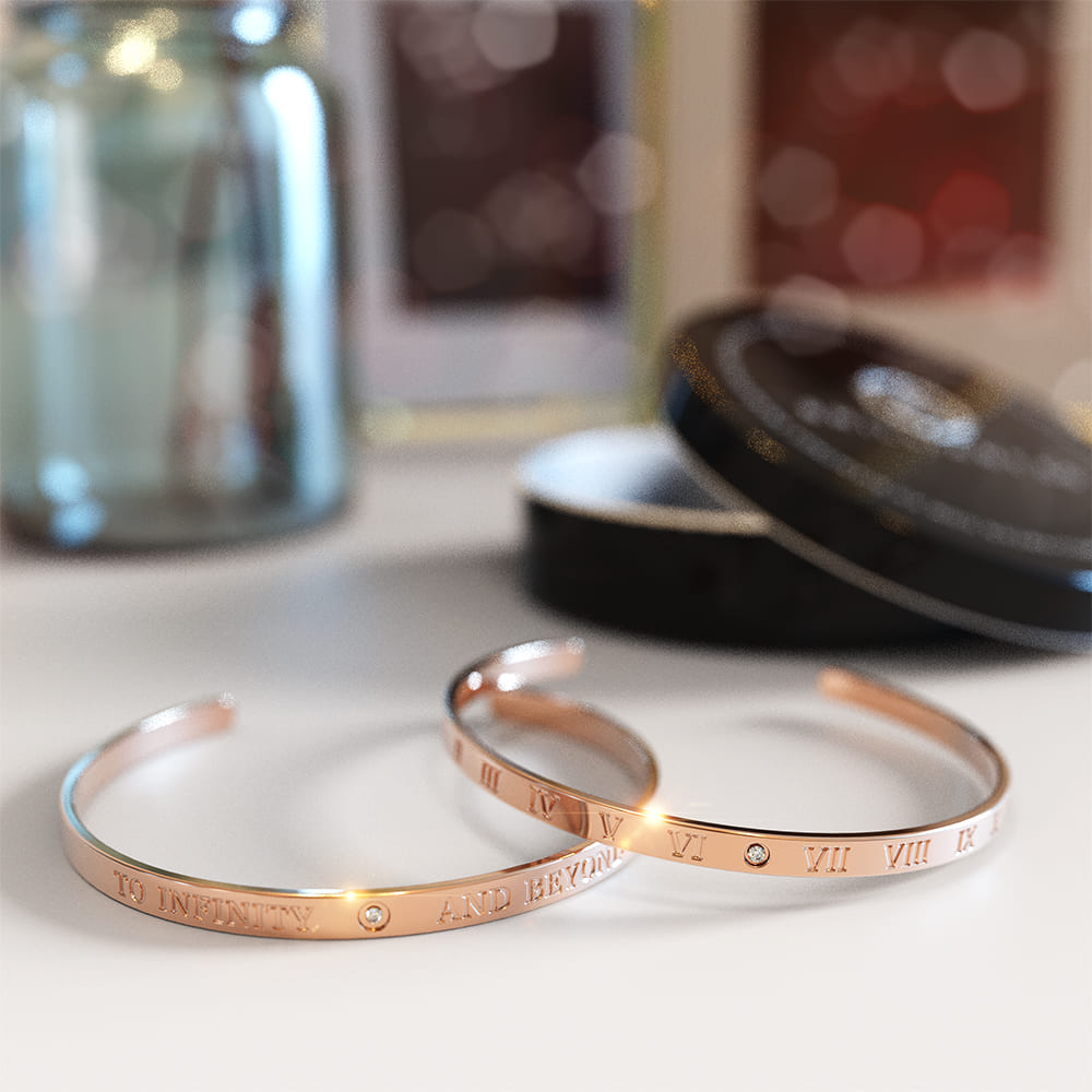 Bangle Set Box Set Boxed of Eternity 2Pcs Bangle Set in Rose Gold Plated Titanium with Na