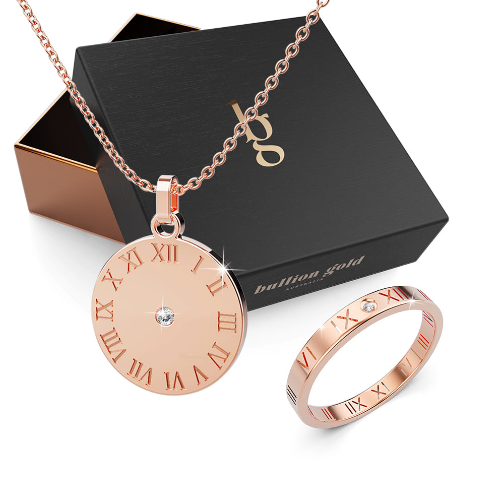 Boxed Classy Chic Necklace and Ring Set in Rose Gold