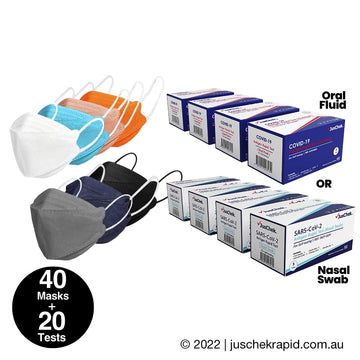 JusChek COVID-19 Rapid Antigen (20 Tests) + 40Pcs KF94 4Ply Face Masks Combo
