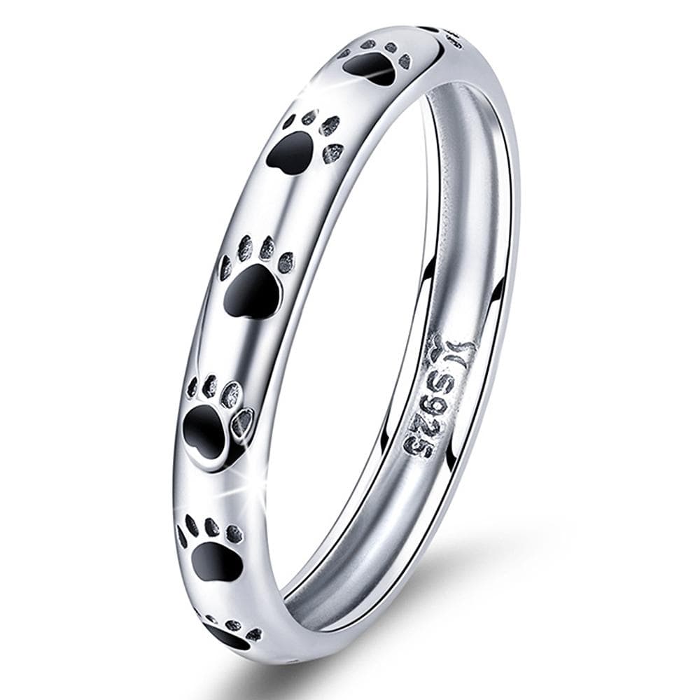 Solid 925 Sterling Silver Animal Pet Paw Print Band Ring