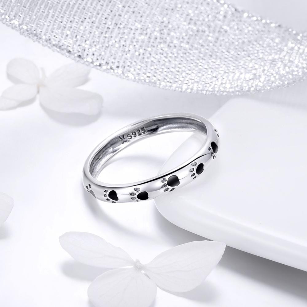 Solid 925 Sterling Silver Animal Pet Paw Print Band Ring