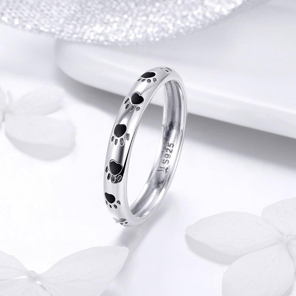 Solid 925 Sterling Silver Animal Pet Paw Print Band Ring
