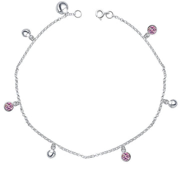 Solid 925 Sterling Silver CZ Charm Anklet