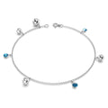 Solid 925 Sterling Silver CZ Charm Anklet 26cm